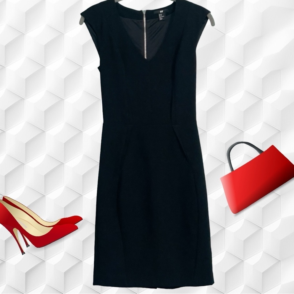 H & M dress size 2 black sleeveless front seaming design bold back zipper